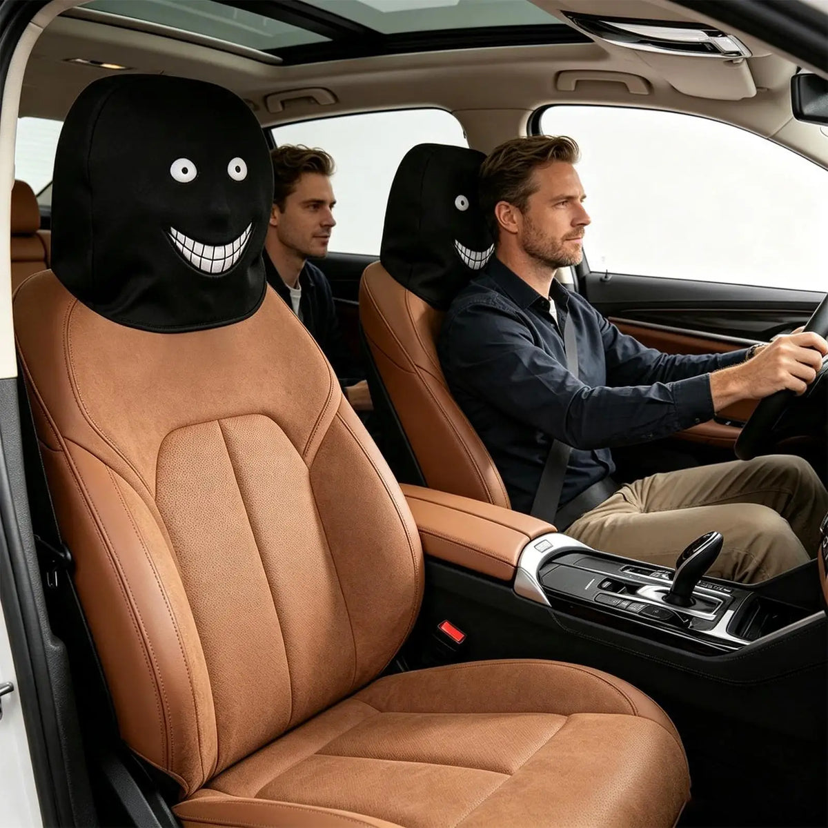 2Pcs Funny Smile Face Car Seat Headrest Covers – Auto Decor Car Headrest Covers Babs