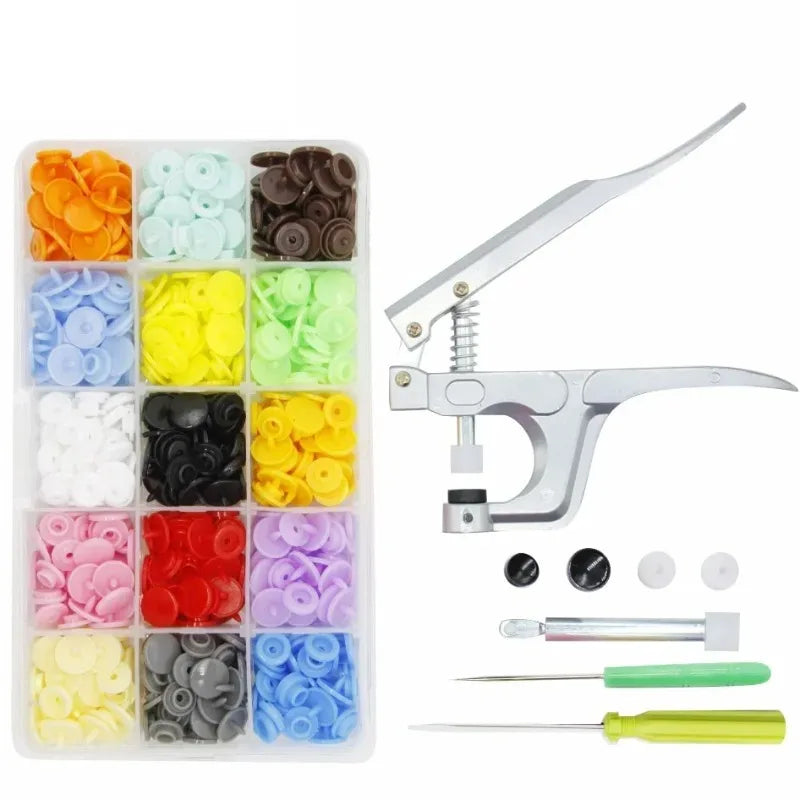 Snap Button Pliers Kit + 150 Sets T5 Resin Snaps – 15 Colors Snap Button Pliers Kit Babs
