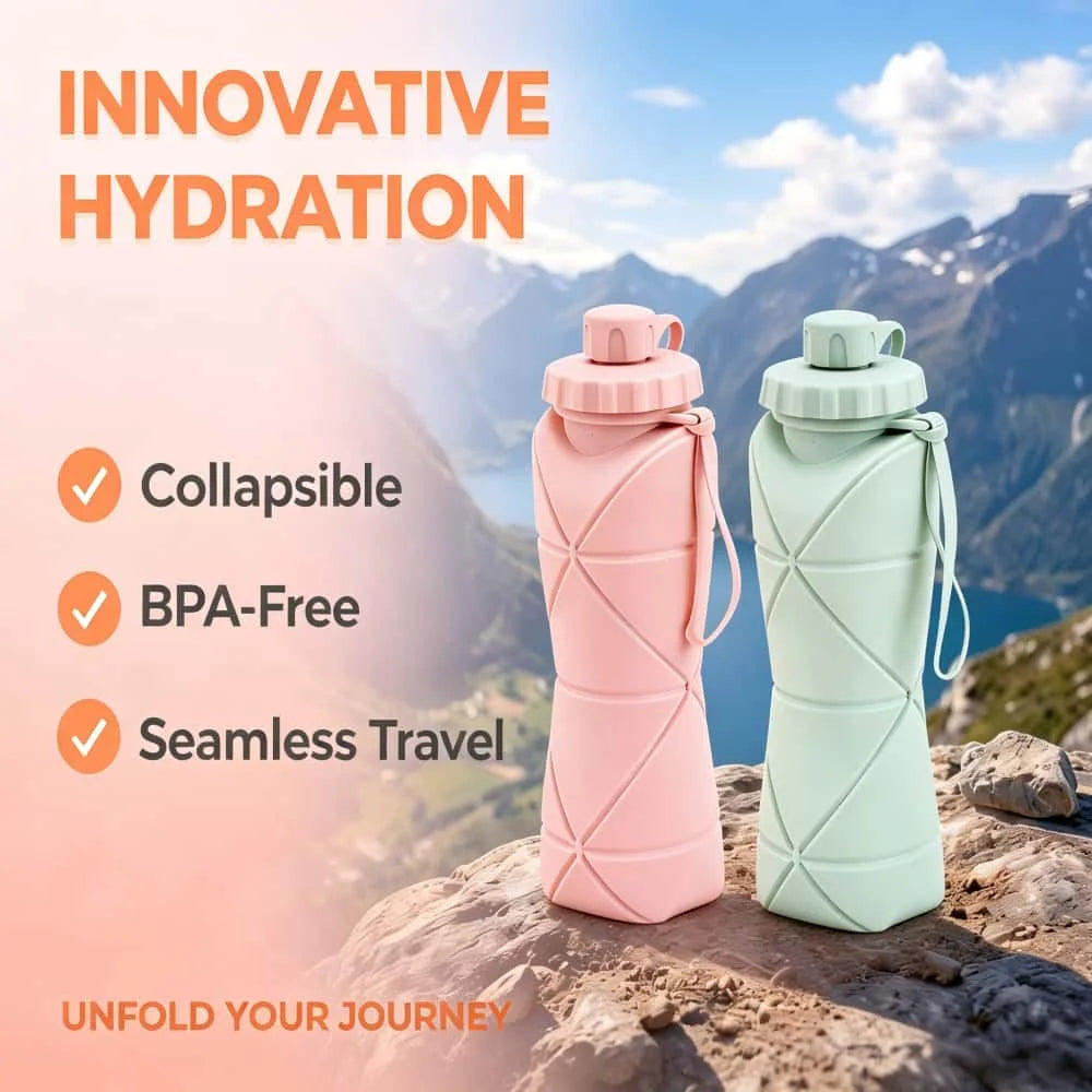 Food Grade Silicone Collapsible Water Bottle 600ml Foldable Collapsible Water Bottle Babs
