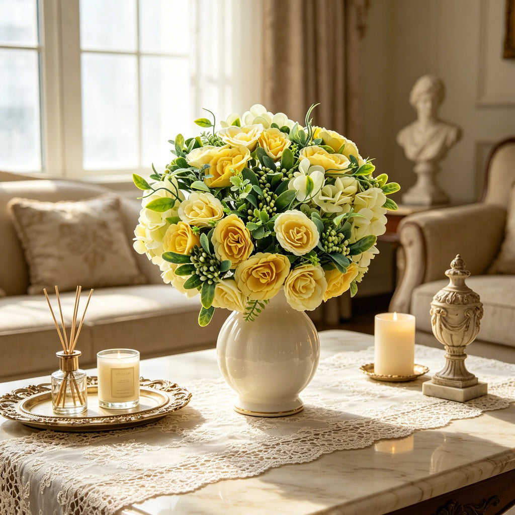 Silk Artificial Roses & Hydrangea Bouquet – Wedding & Home Décor Artificial Flower Bouquet Babs