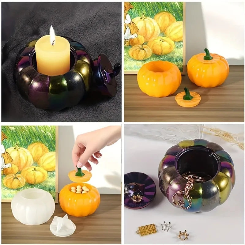 Pumpkin Jar Silicone Resin Molds with Lid – 2pcs Halloween Silicone Craft Mold Babs