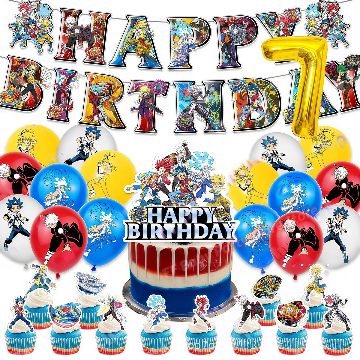 Beyblade & Bakugan Birthday Balloons Banner Party Decorations Party Decorations Set Babs 1set Number7