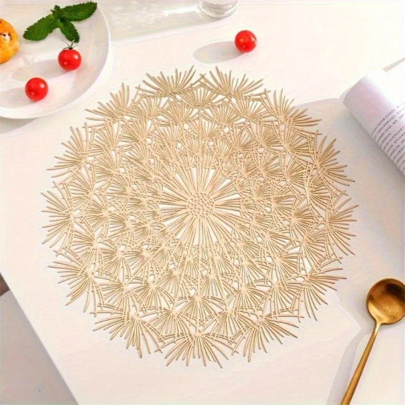 Round Dandelion Lace PVC Placemat – Heat-Resistant Table Mat Decorative Placemat Babs