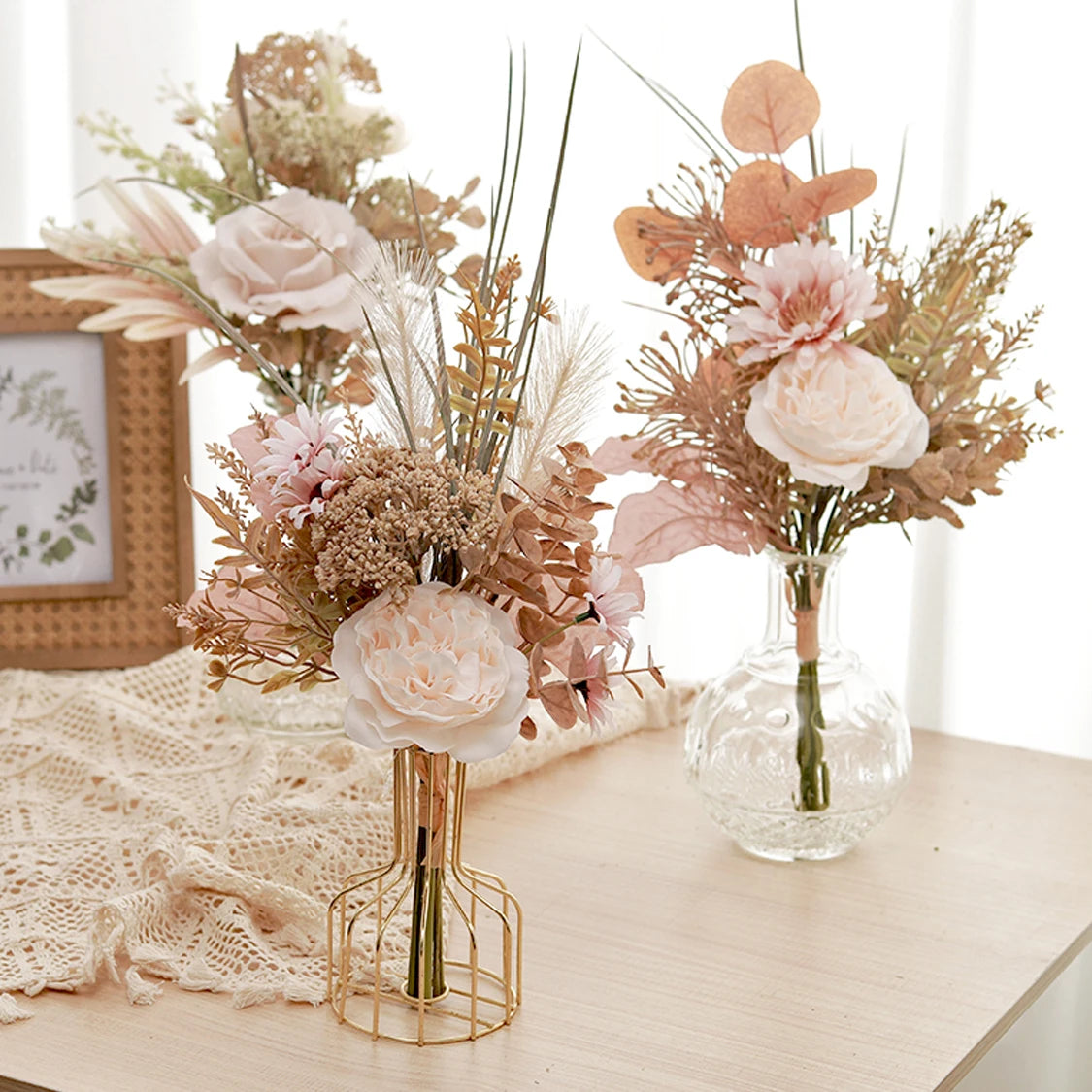 Artificial Silk Peony Rose Eucalyptus Bouquet – Home & Wedding Artificial Flower Bouquet Babs