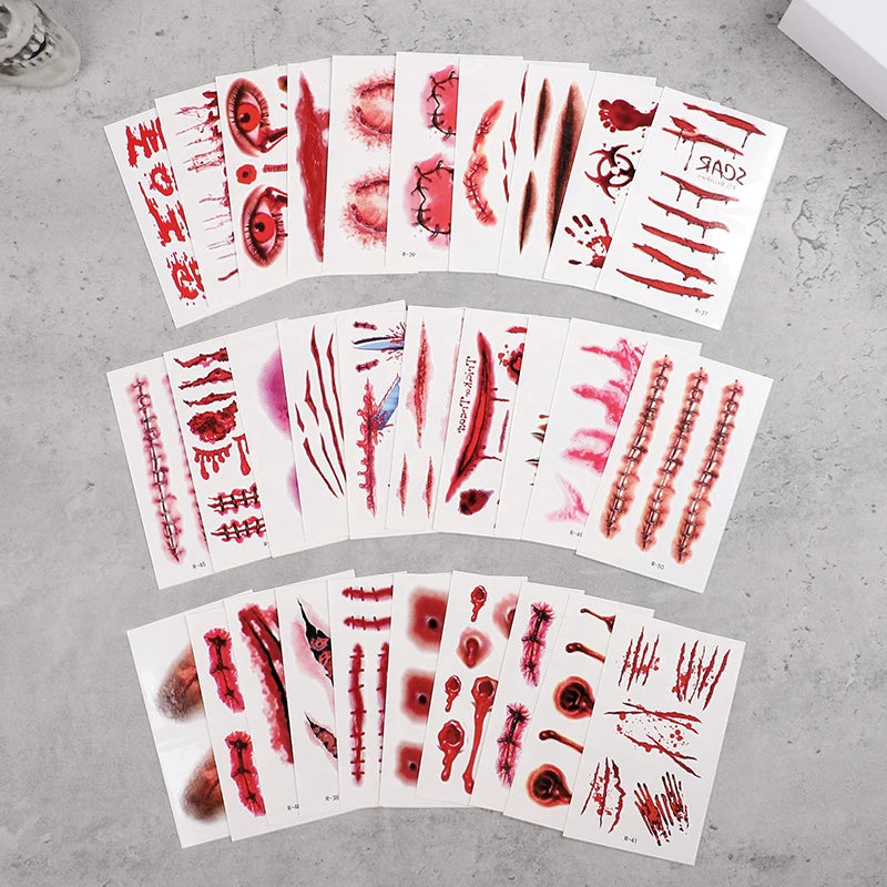 30 Sheets Halloween Scary Wound Temporary Tattoo Stickers Temporary Tattoo Stickers Babs