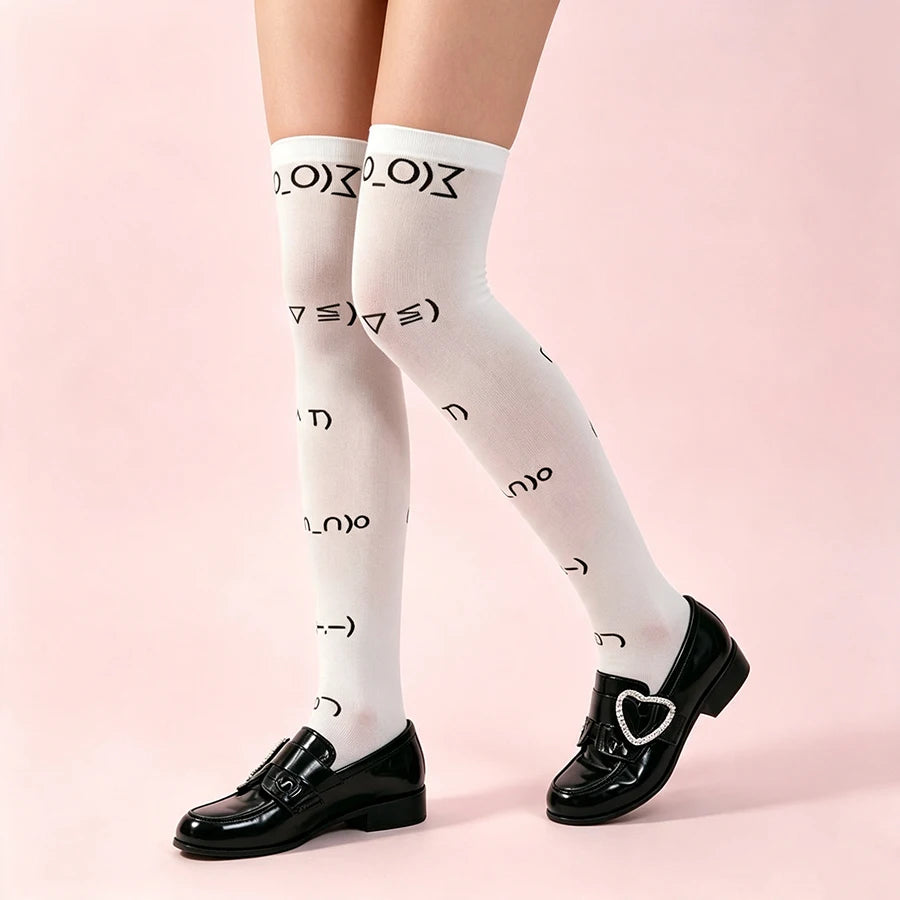 Kawaii Graffiti Thigh High Socks – Y2K Harajuku Over Knee Thigh High Socks Babs