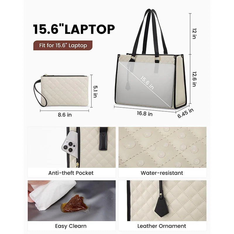 Women's Quilted Work Tote Bag with Lunch & Laptop Compartment Women's Work Tote Bag Babs