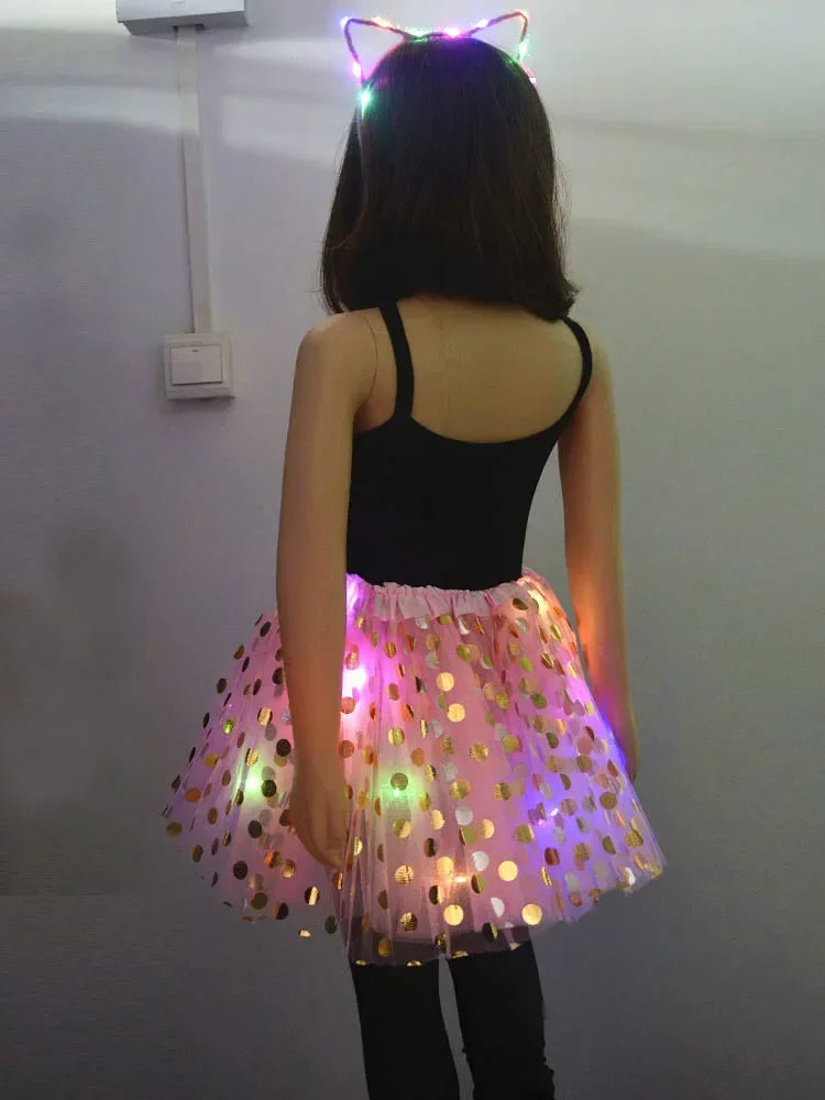 Light-Up Tutu Skirt & Animal Headband – Girls Glow Party Girls Glow Costume Babs pink cat set for 3-10 years girls