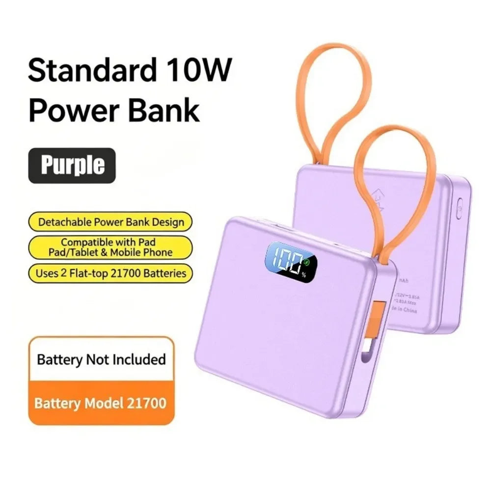 KEBIDUMEI 22.5W DIY 21700 Power Bank Case with LED Indicator DIY Power Bank Case Babs 10W Purple