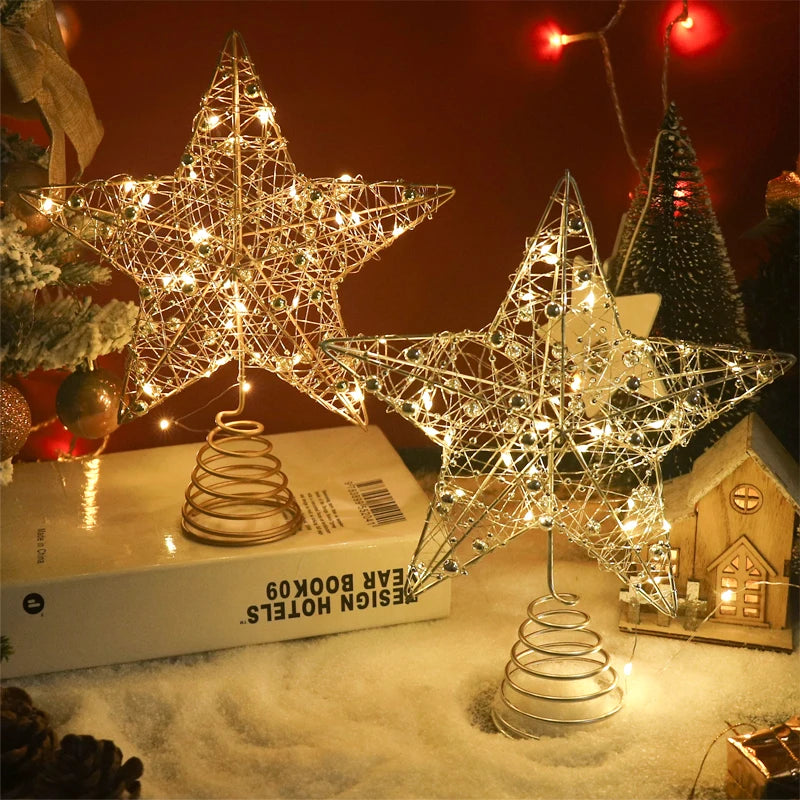 Christmas Tree Star Topper with Pearl LED Lights – Gold & Silver Christmas Tree Topper Babs