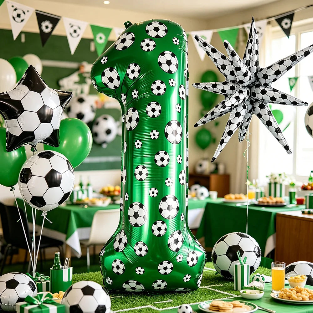Green Soccer Number Foil Balloons Set 0-9 | Football Party Decor Party Foil Balloons Babs