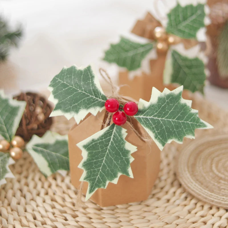 10PCS Artificial Christmas Holly Berry Leaves – DIY Wreath Decor Artificial Holly Decor Babs