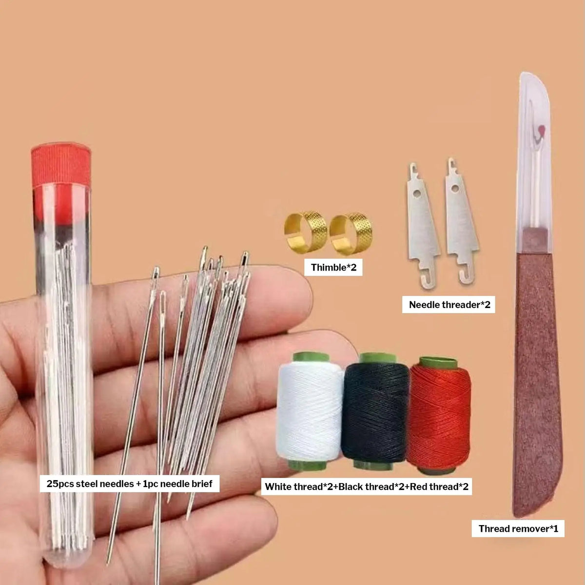 37-Piece Big Eye Sewing Kit – Needles, Thimble & Threader Sewing Needle Kit Babs