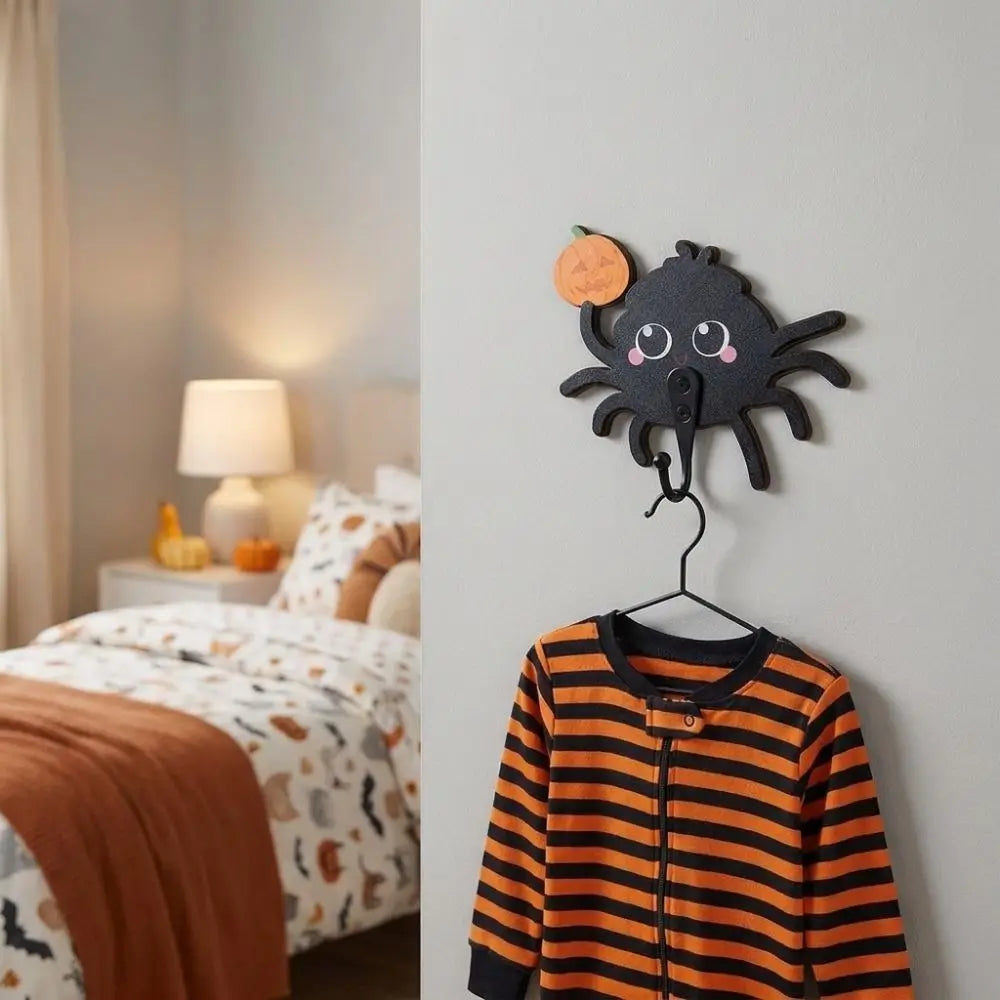 Halloween Spider Wall Hook – No-Drill Gothic Wooden Key Holder Decorative Wall Hook Babs