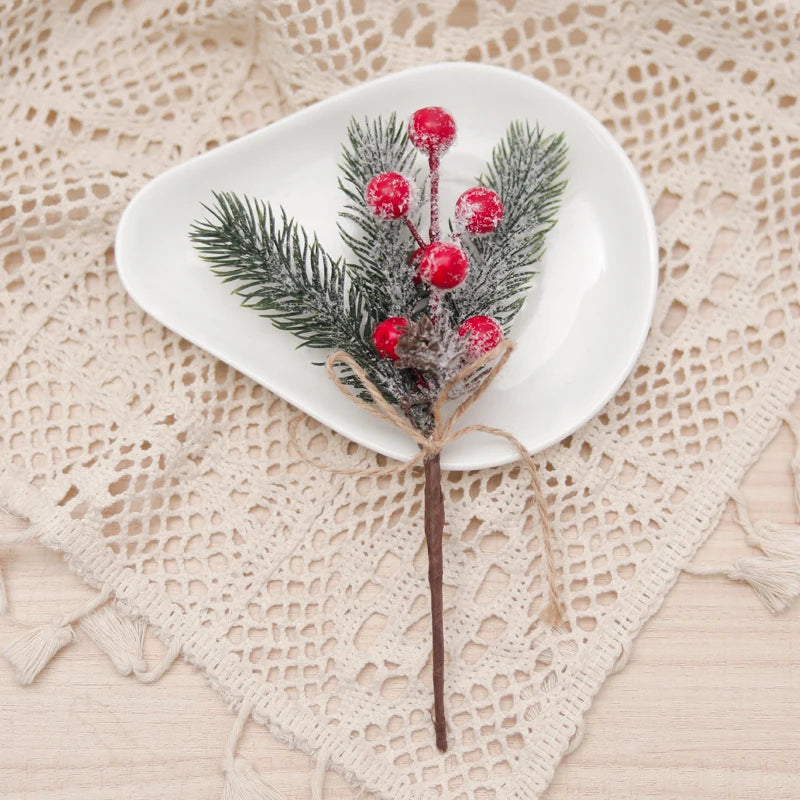Christmas Berry Pinecone Pine Needle Artificial Sprigs 1/5pcs Christmas Artificial Sprig Babs Red 1PC