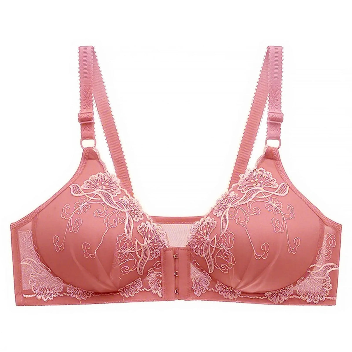 Women's Lace Wireless Push-Up Bra – Breathable Bralette Wireless Lace Bra Babs Pink 40
