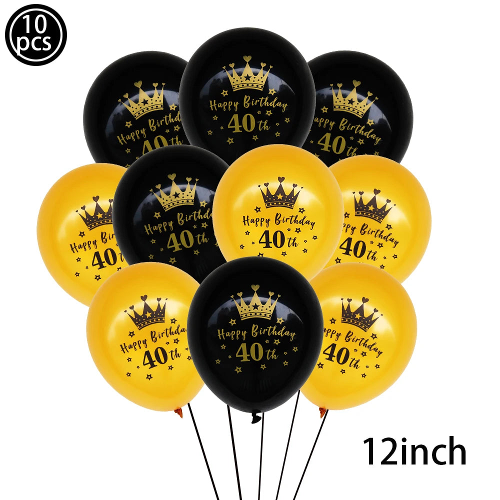 40th Birthday Party Decorations – Black & Gold Tableware Set