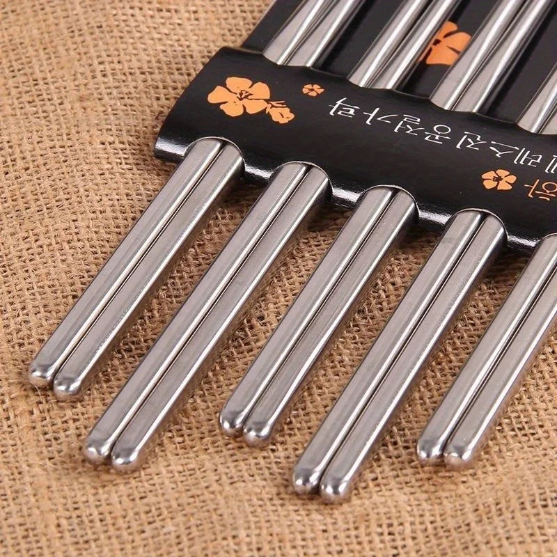 5 Pairs Square Stainless Steel Chopsticks – Non-Slip & Dishwasher Safe Stainless Steel Chopsticks Babs Square