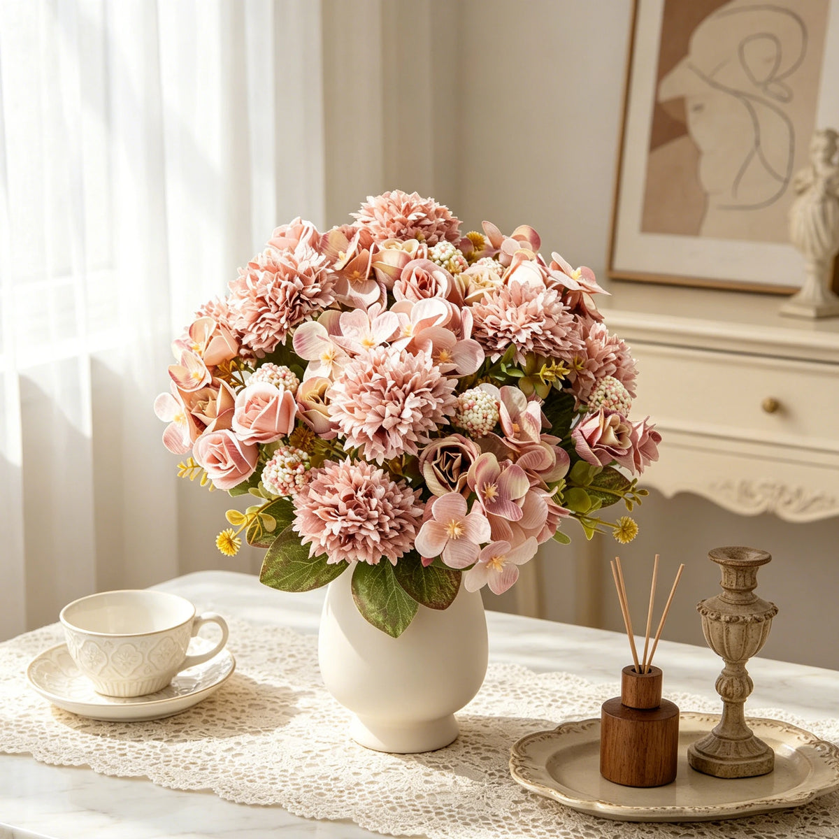 Artificial Silk Flower Ball Bouquet – Chrysanthemum & Rose Artificial Flower Bouquet Babs