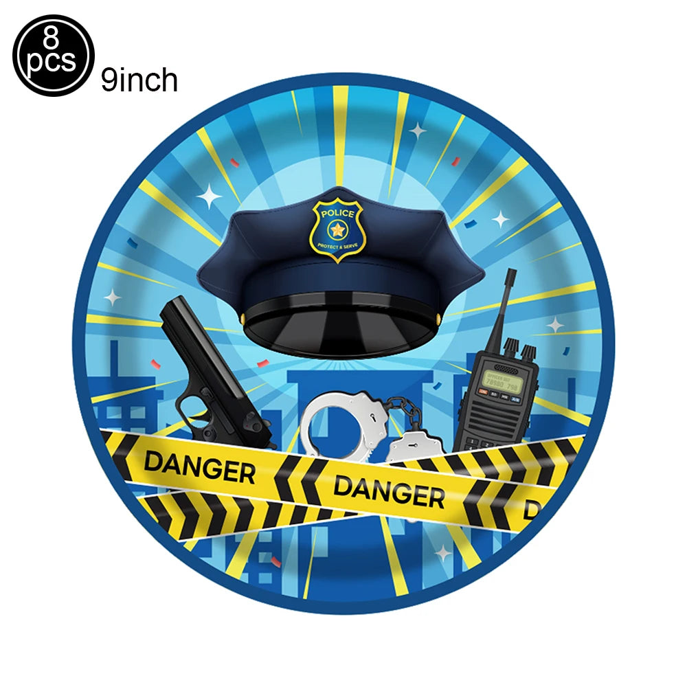 Police Theme Kids Party Supplies – Plates, Cups & Balloons Set Party Supply Set Babs 9inch plate As pictures show