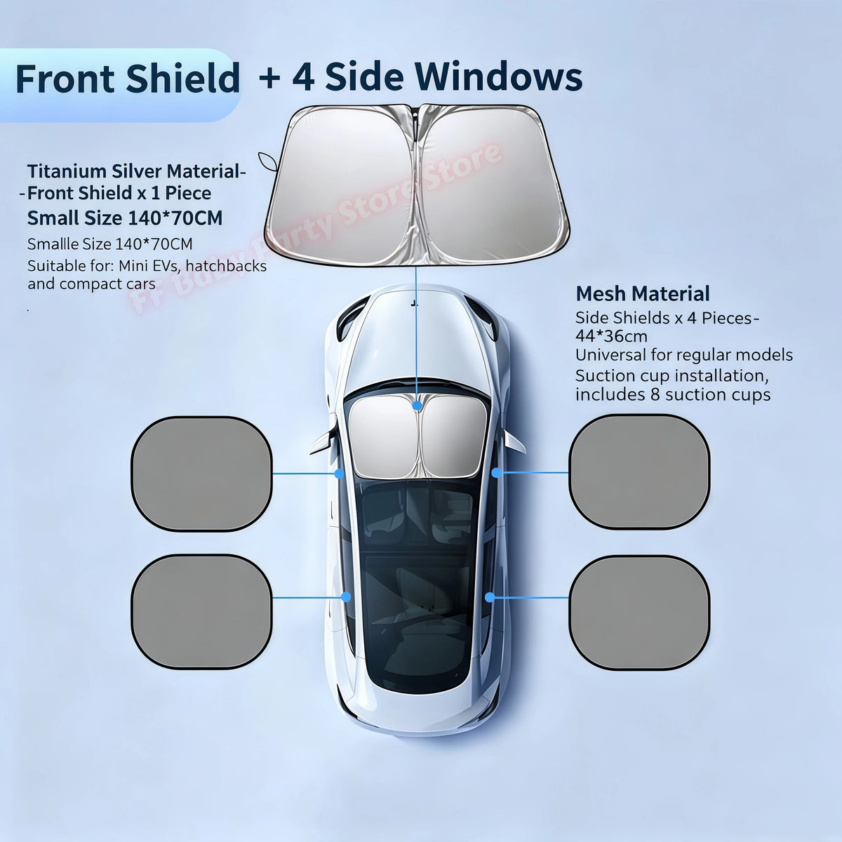 Foldable Car Windshield Sunshade – UV Blocking Front Visor Car Windshield Sunshade Babs 5pcs set