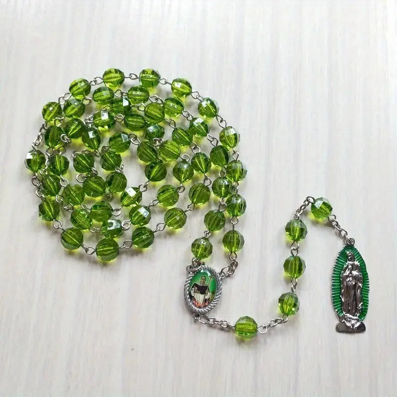 Green Virgin Mary Cross Necklace – Acrylic Sweater Chain Religious Chain Necklace Babs 1pc