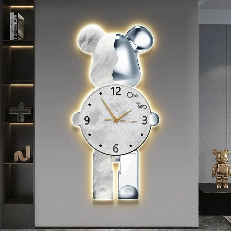 Modern LED Bear Wall Clock Large Crystal Silent Acrylic Home Decor Decorative Wall Clock Babs