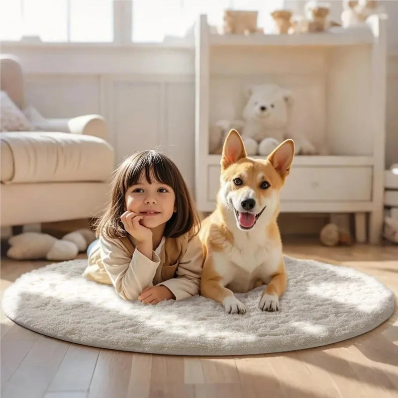 Round Fluffy Shaggy Area Rug – Soft Plush Circle Carpet Shaggy Area Rug Babs