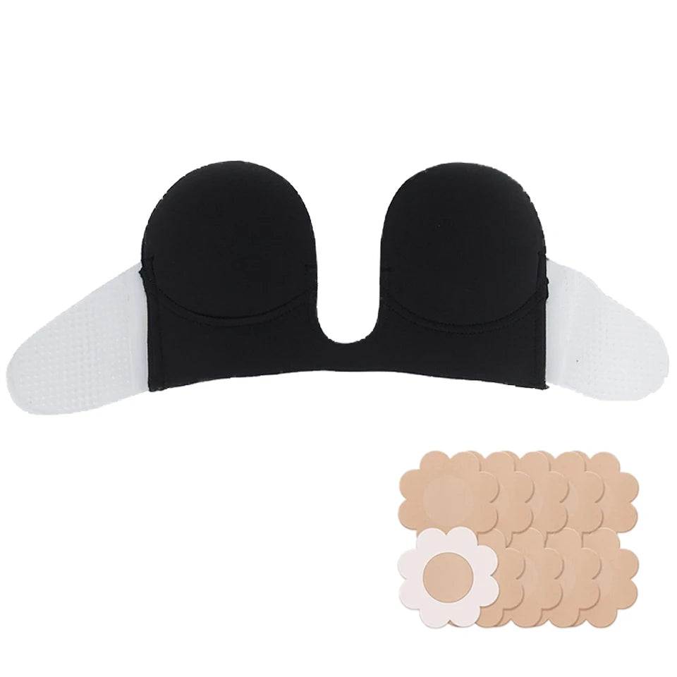 Women's Adhesive Push Up Bra – Backless Strapless Silicone Adhesive Silicone Bra Babs Black Pack 1XL