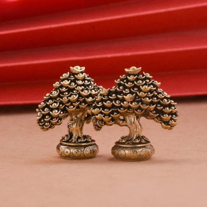 Brass Fortune Money Tree Figurine – Feng Shui Desk Sculpture Brass Desktop Sculpture Babs