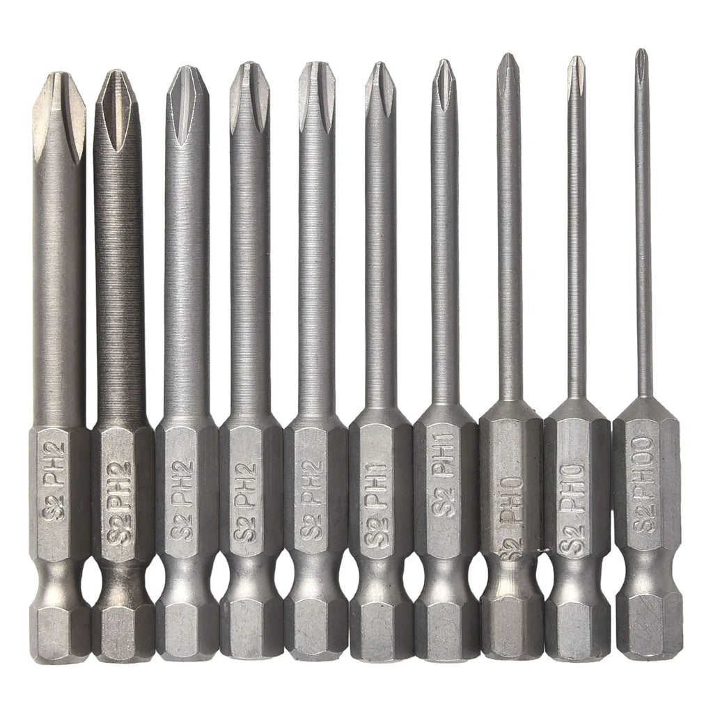 10Pcs Phillips Screwdriver Bits PH00-PH2 65mm 1/4" Hex Shank Set Screwdriver Bit Set Babs Default Title