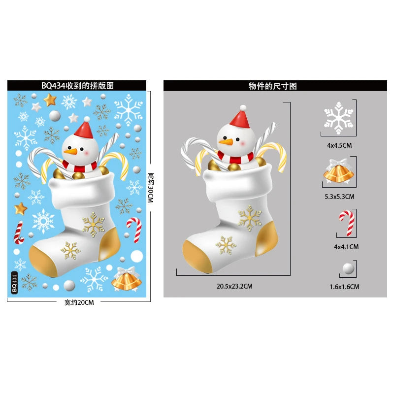 Christmas Window Stickers Santa Snowman Static Glass Decals Holiday Window Stickers Babs 1pcs E