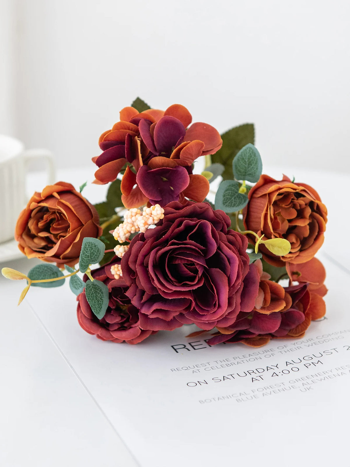 Silk Rose Peony Hydrangea Bouquet – Wedding & Home Decor Artificial Flower Bouquet Babs Brown 1pc