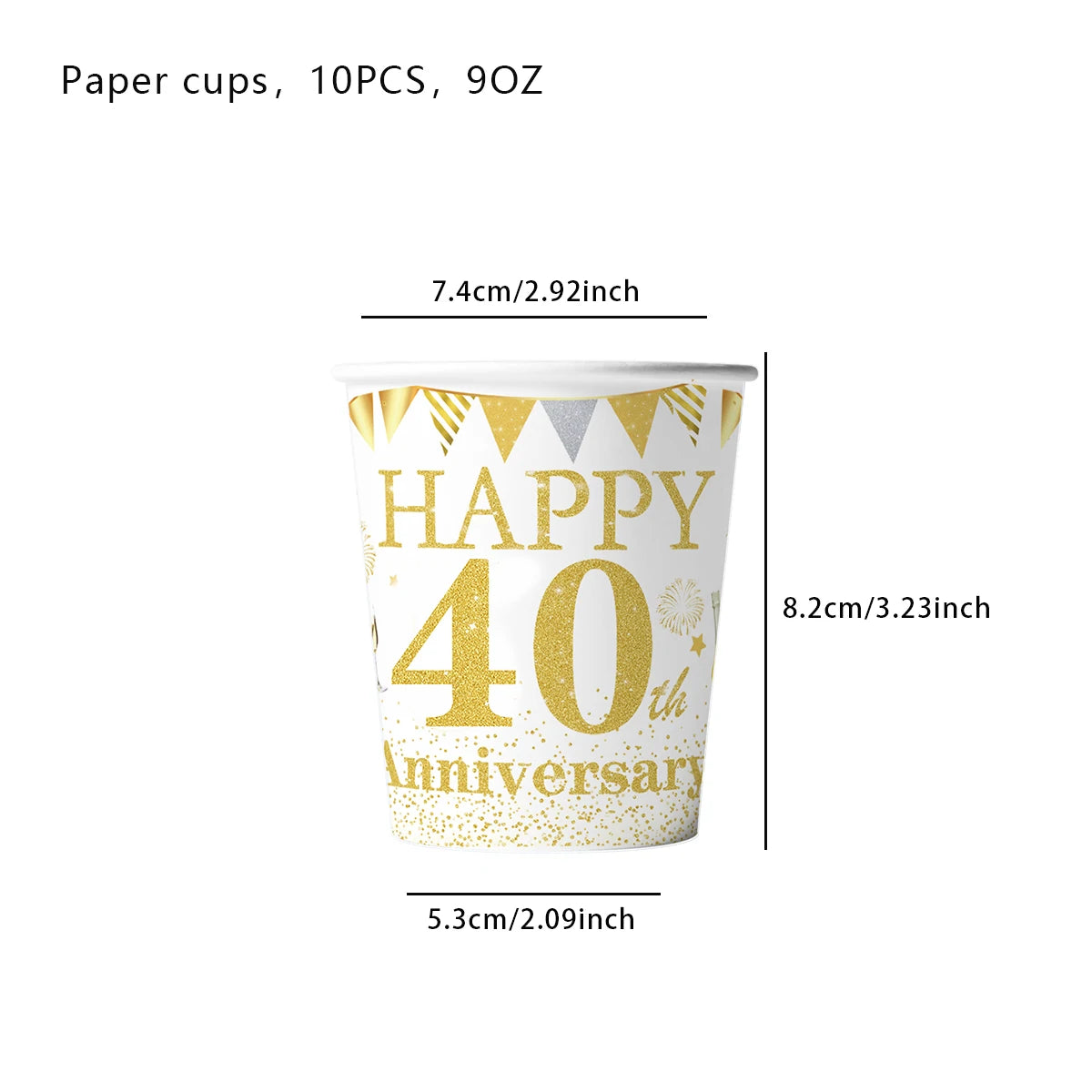 40th Birthday White & Gold Disposable Party Tableware Set Disposable Party Tableware Babs Cups