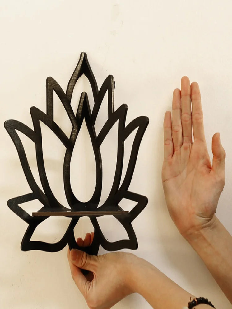 Wooden Lotus Hollow Wall Shelf – Candle & Essential Oil Rack Decorative Wall Shelf Babs