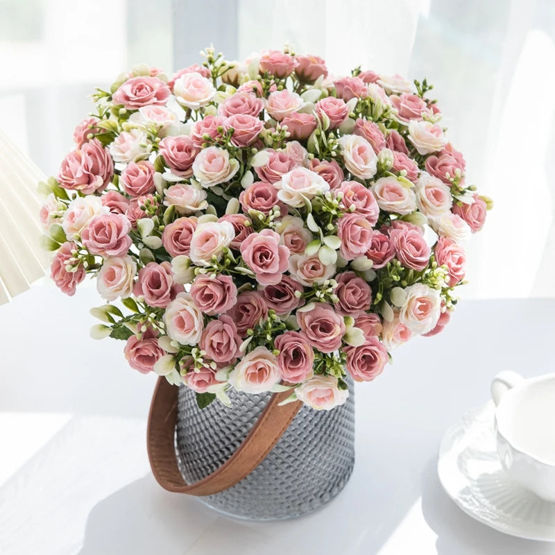 15-Head Silk Rose Artificial Flowers – Wedding & Home Décor Artificial Silk Flowers Babs