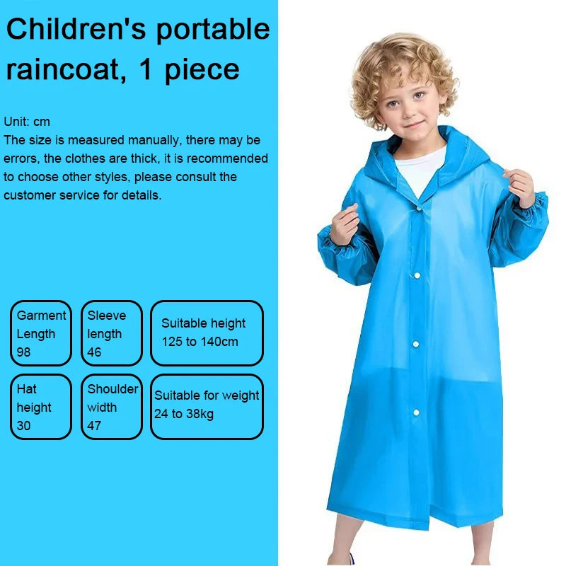 Kids Waterproof Raincoat Poncho – Boys & Girls Ages 7–11 Kids Raincoat Poncho Babs 4-Blue-Kid One size fits all