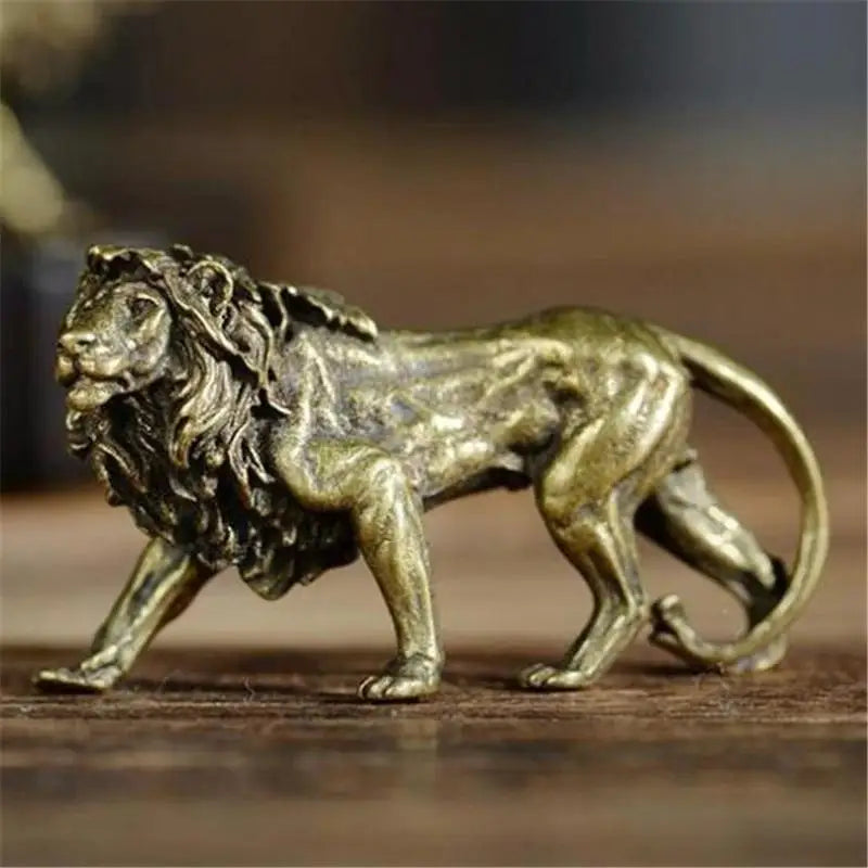 3D Mini Lion Brass Figurine | Retro Metal Sculpture Desk Ornament Metal Figurine Babs