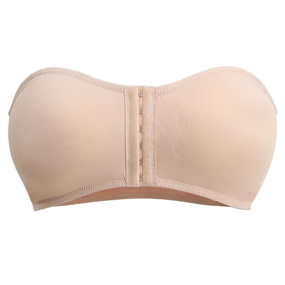 Women's Strapless Seamless Push Up Bandeau Bra – Wire Free Seamless Bandeau Bra Babs Beige S