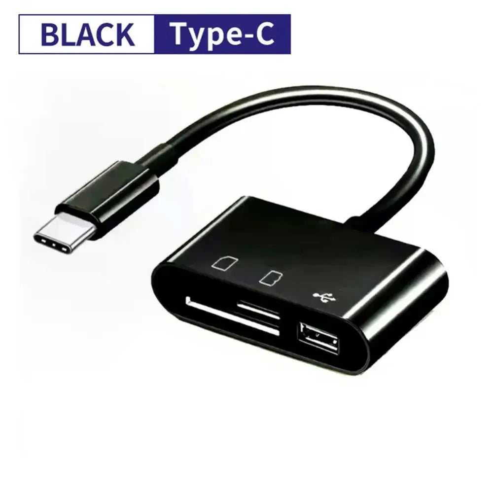 KEBIDUMEI 3-in-1 USB-C OTG Card Reader Dual SD TF Slot Adapter USB Card Reader Babs black