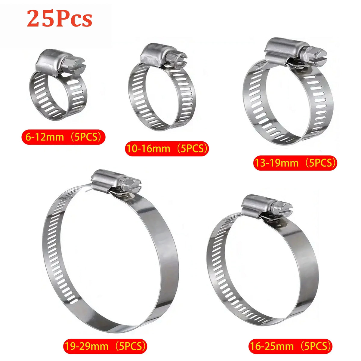 25Pcs Stainless Steel Hose Clamps Kit – Worm Gear Adjustable Hose Clamp Kit Babs