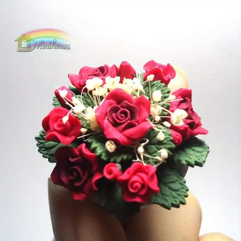 1/12 Scale Mini Clay Red Rose Dollhouse Flower Decoration Miniature Clay Decoration Babs