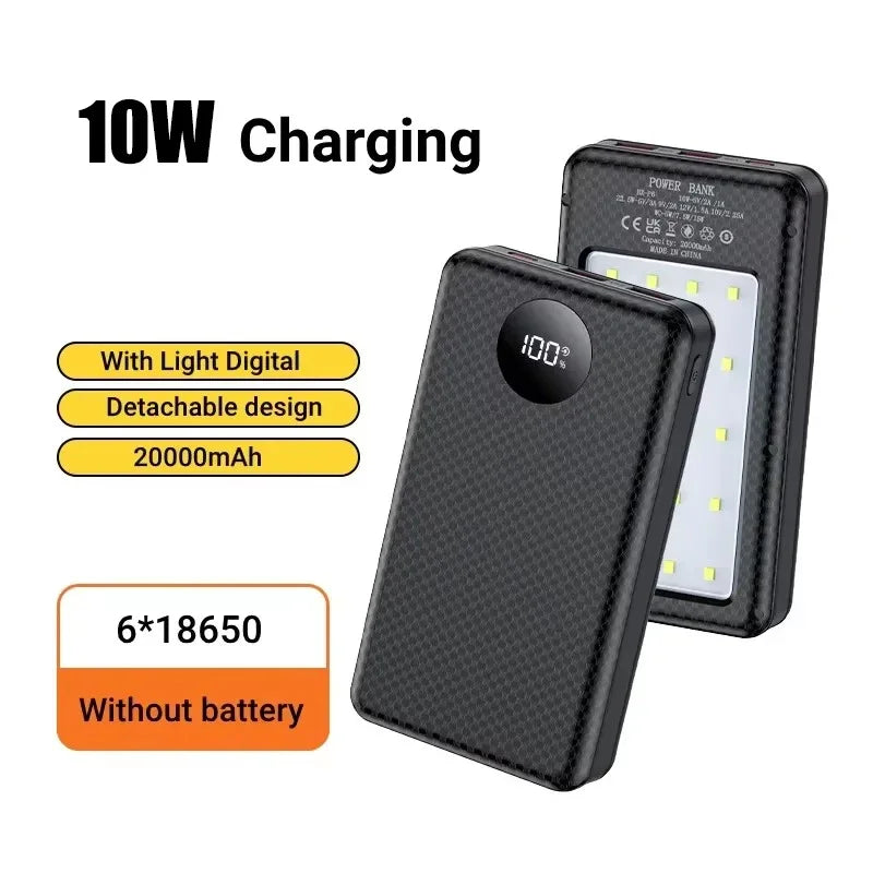 KEBIDUMEI 6-Slot 18650 Power Bank Case – 10W Wireless Charging Power Bank Case Babs BK 10W 6x18650