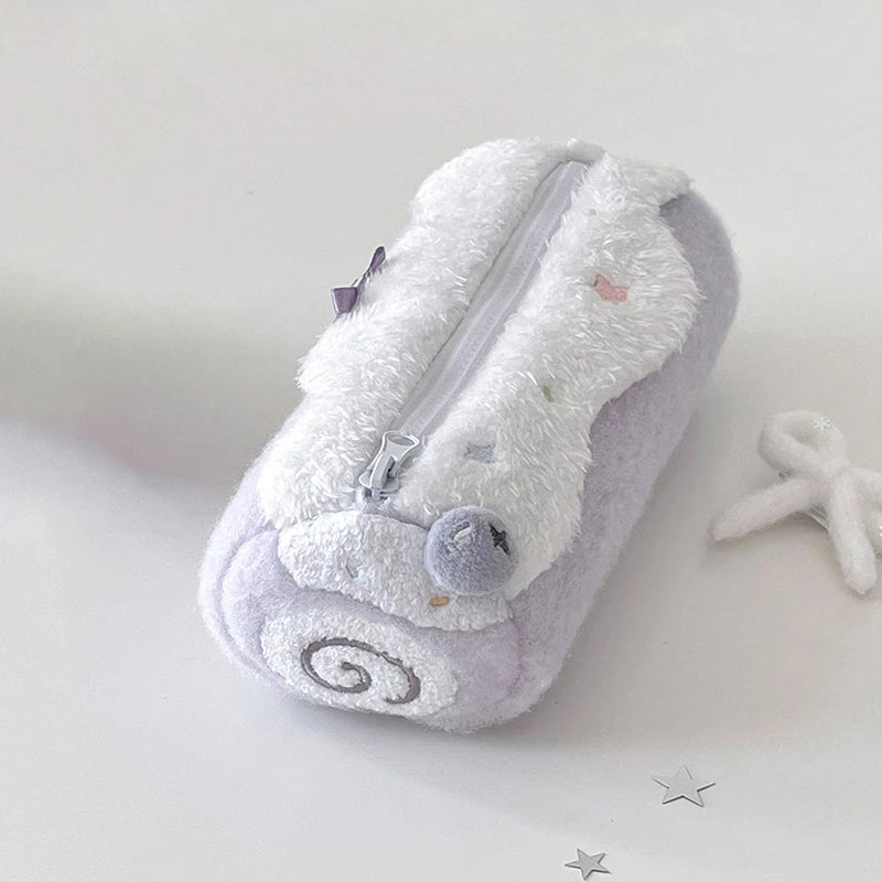 Cute Cream Roll Plush Pencil Case – Large Capacity Stationery Bag Plush Pencil Case Babs purple