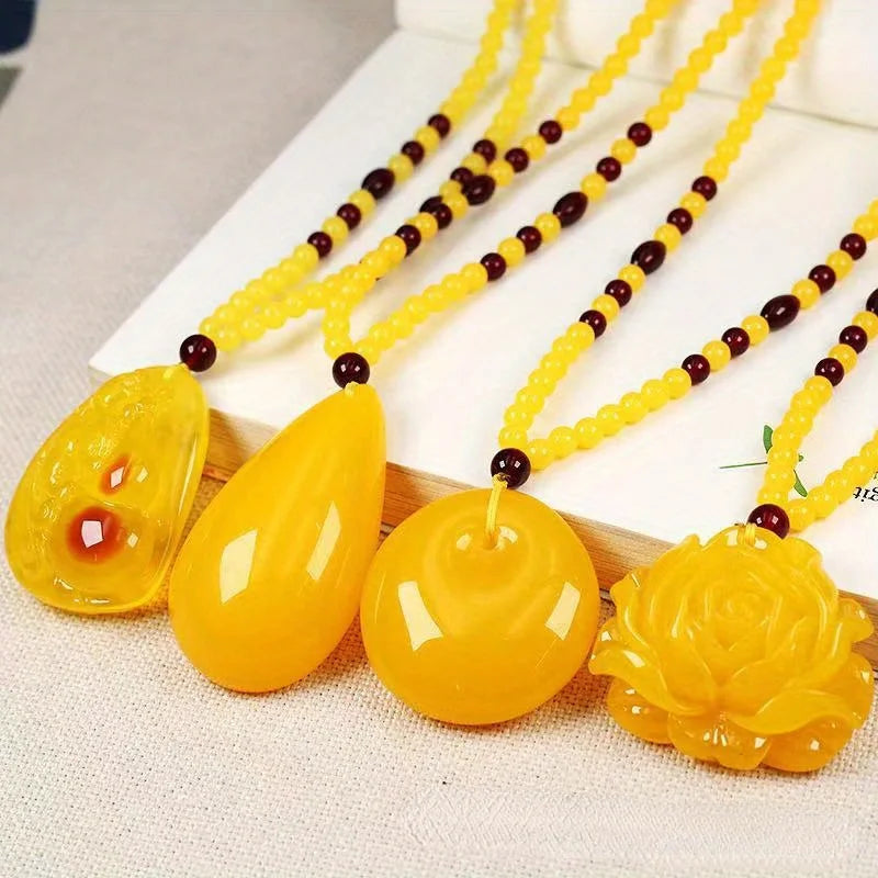 Amber-Style Resin Drop Pendant Necklace | Unisex Gift Drop Pendant Necklace Babs
