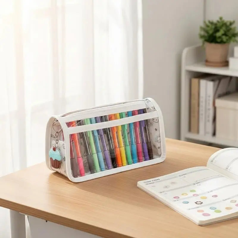 Cute Cat Transparent Pencil Case – High Capacity PVC Pouch Pencil Case Pouch Babs