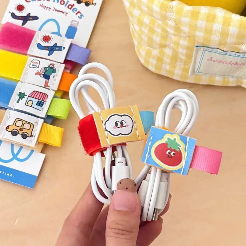 Cartoon Nylon Cable Organizer Wraps, 4-Pack | Hook & Loop Cable Organizer Wraps Babs