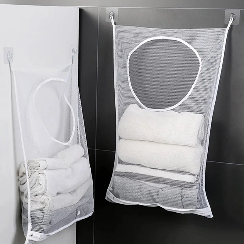 Folding Wall Hanging Laundry Sorting Basket – Mesh Bag & Hook Laundry Sorting Basket Babs