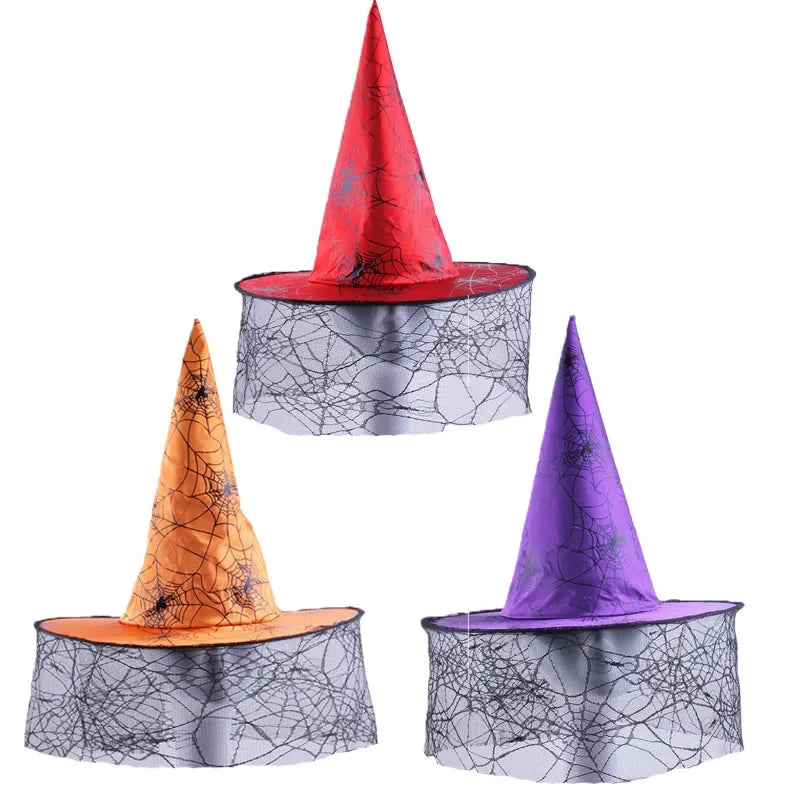 10pcs Spider Web Witch Hats with Lace Fringe – Halloween Party Halloween Costume Hat Babs
