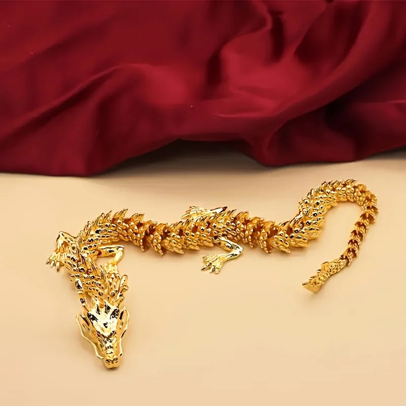 3D Alloy Golden Dragon Statue – Movable Limbs, Home Décor Dragon Figurine Babs